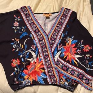 Boho floral wrap top with bell quarter sleeves